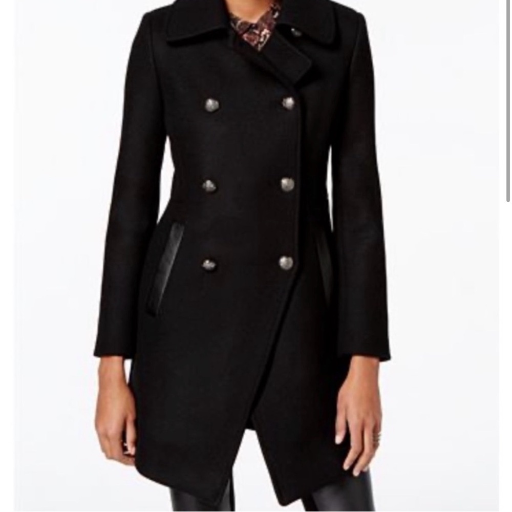 NWOT - Trina Turk Black Fitted Double-Breasted Pea Coat